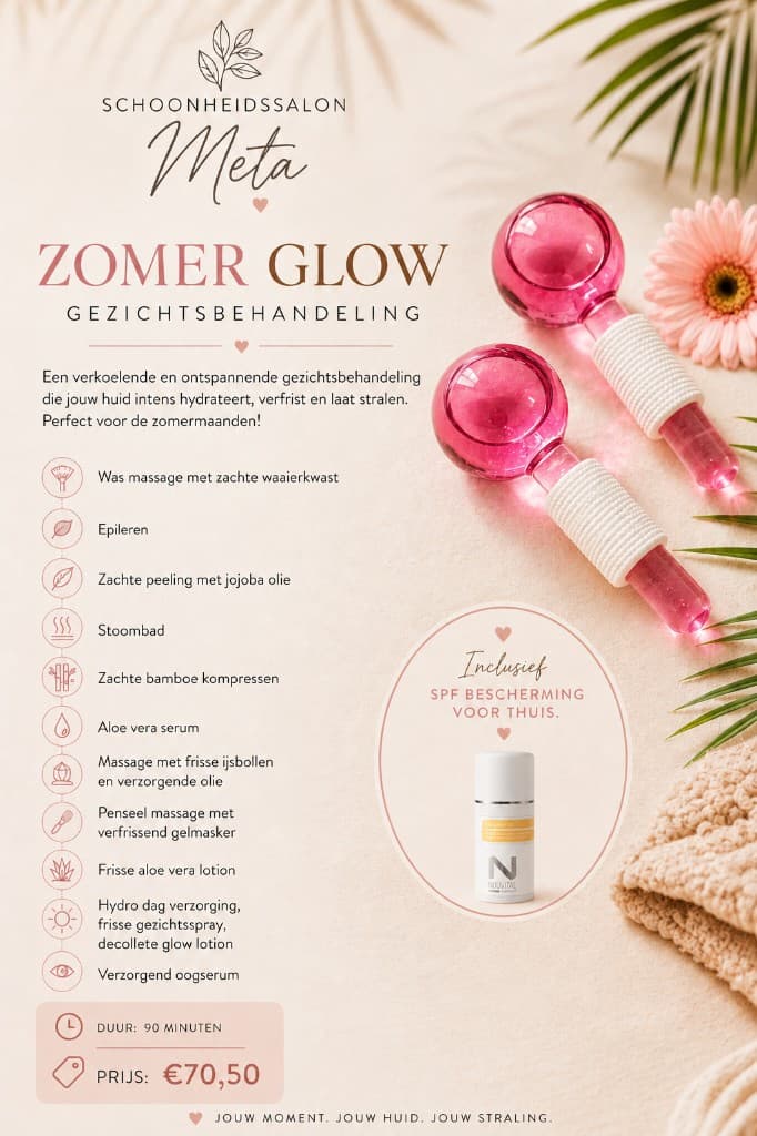 Zomer Glow Gezichtsbehandeling flyer – Salon Meta